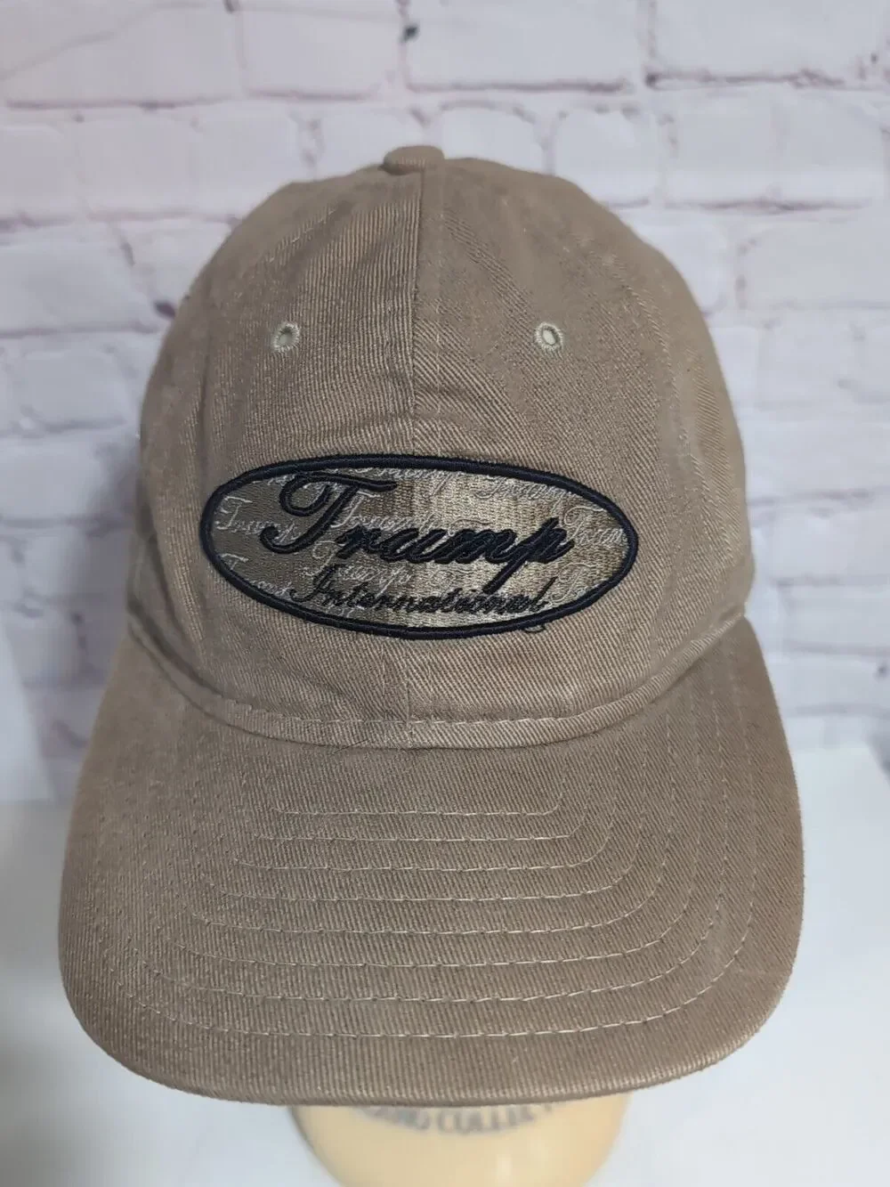 Trump International Golf Club Hat Khaki Adjustable Strapback Front And Back Logo